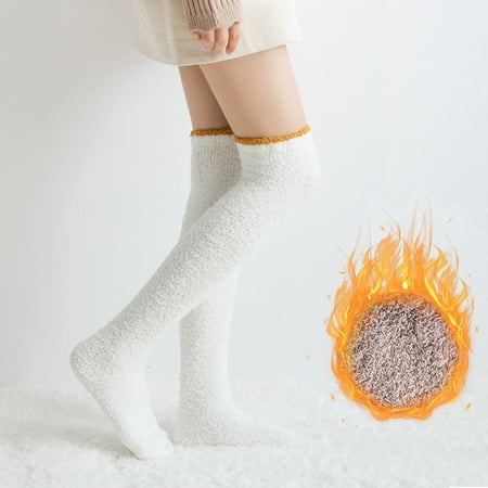 

christmas socks for women 1 Pairs Women s Solid Fuzzy Socks Winter Warm Over Knee High Socks Home Thigh-High Warm Socks Leggings