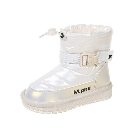 

Daeful Girls Boys Non-Slip Thick Fleece Winter Warm Shoes Walking Comfort Ankle Bootie School Waterproof Plush Lining Snow Boot White 8C