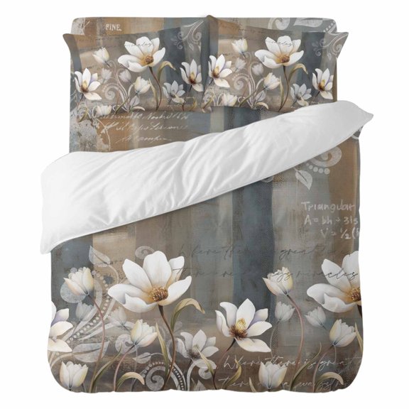 Duvet Cover Set California king Size 4 Pieces, Vintage Blossom Flower Tulip Comforter Cover Soft Bedding Sets, Swirling Postcard Texture Bed Set Include 1 Duvet Cover, 2 Pillow Shams, 1 Bed Sheet