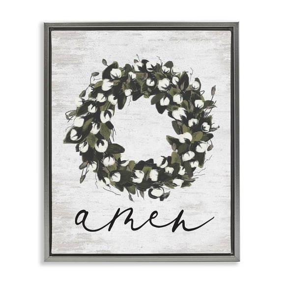 Stupell Industries French Country Amen Country Wreath Gray Floating Frame Canvas Art, 17 x 21, by Lettered and Lined