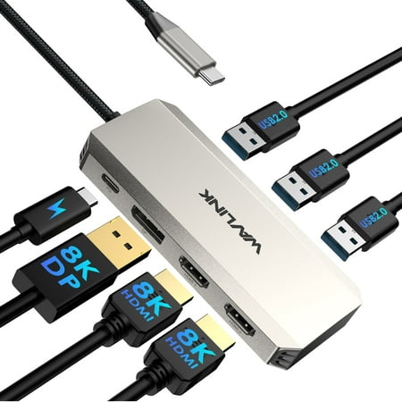 WAVLINK USB Dock, 7-In-1 Dock Station with 95W charging, 4K@60Hz DP/HDMI, 480Mbps USB for Laptop