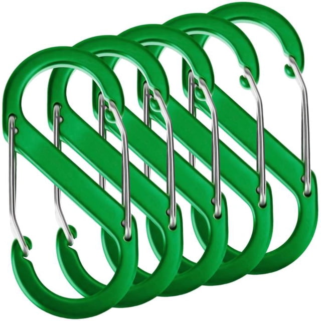 Mosquetón Compacto TwinLockGreen 5Pzas 10kg Forma S Bloqueo Automático Verde Aleación de Aluminio.