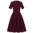 thumbnail image 4 of IROINNID Wedding Guest Dresses for Women Formal Evening Night Dress Retro V-neck Short Sleeves Bowknot Button Belt Large Elegant A-Line Dress,Burgundy, 4 of 8