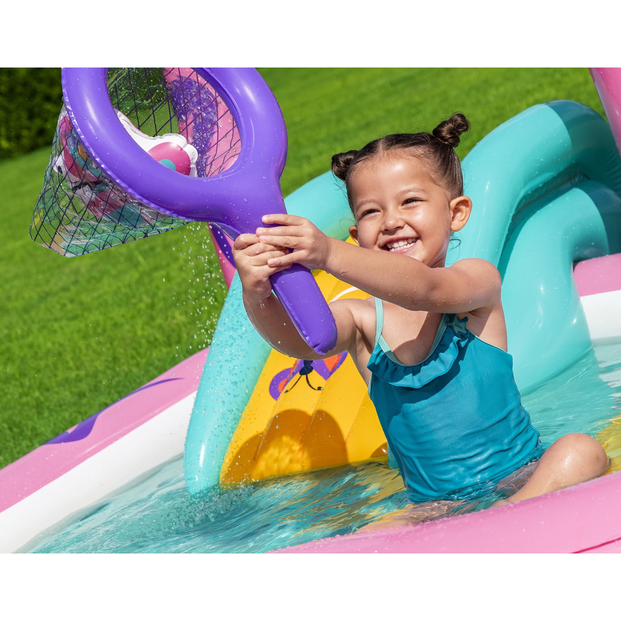 H2OGO! Inflatable Water Play Center & Pool - Butterfly Wonder - 71x71x46”, Slide, Sprinkler Arch, Catch Game, Splash & Wade, Outdoor, Toddlers-Kids 2+