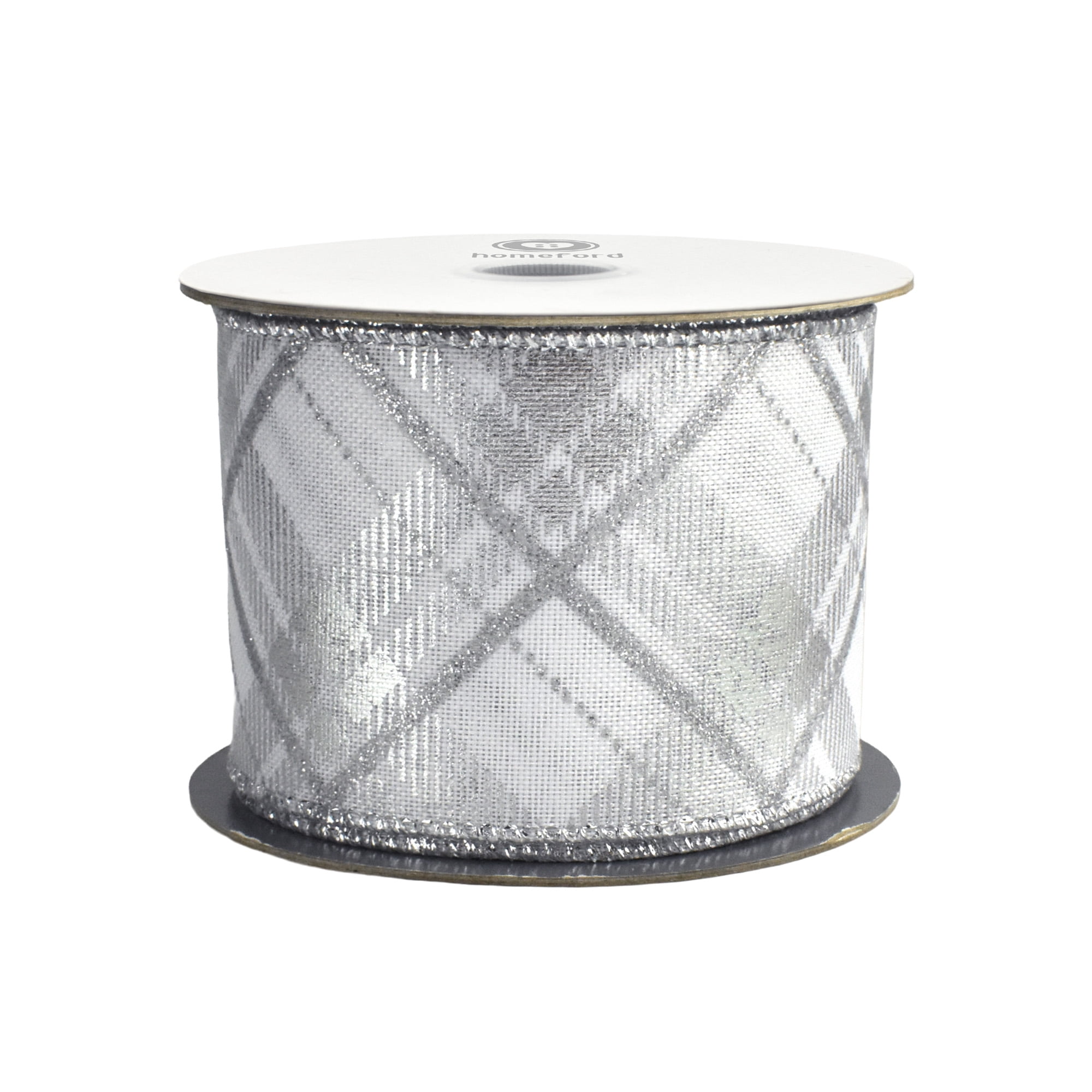 Homeford Christmas Metallic Plaid Twill Wired Ribbon, 2-1/2-inch, 10-yard, Silver