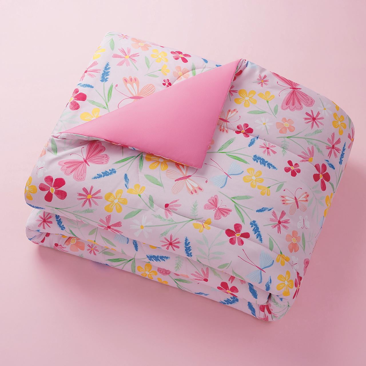 Your Zone 5 Piece Pink Wildflower Polyester Bedding Set for Girls, Twin