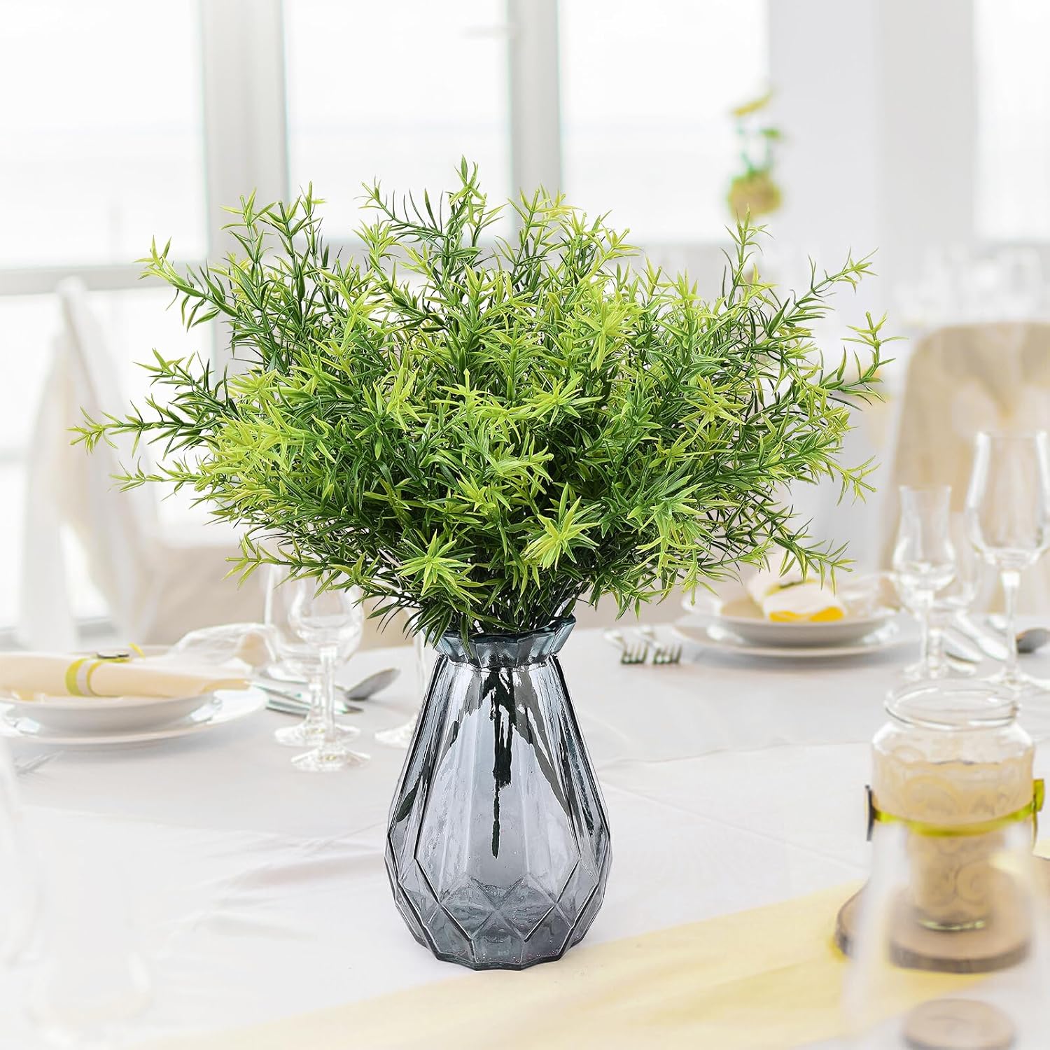 3PCS Outdoor Artificial Rosemary Flowers Plant, 14.2in Fake Rosemary Bush Outside Faux Plastic Greenery Grass Shrub for Porch Window Box Planter Garden Decor(Green)