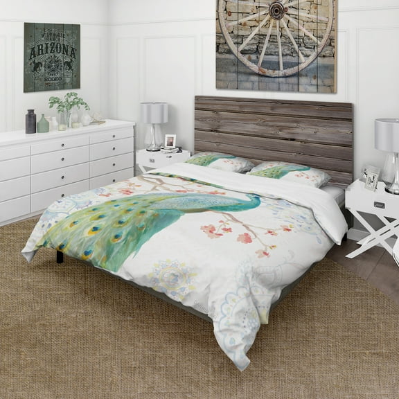Designart 'peacocks Watercolor I' Traditional Duvet Cover Set