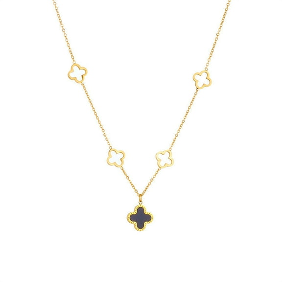 Dainty Gold Silver Four Leaf Clover Necklace CZ Clover Pendant Station Necklaces for Women 18K Gold Plated Stainless Steel Lucky 4 Leaf Pendant Jewelry