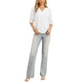 thumbnail image 2 of INSPIRE CHIC Business Casual Tops for Women V Neck 3/4 Sleeve Summer Top Chiffon Blouses S White, 2 of 6