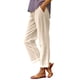 thumbnail image 1 of moda mujer color sólido cintura elástica suelta bolsillo recto pantalones casuales caqui / 4xl, 1 of 6