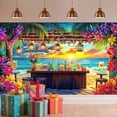 thumbnail image 2 of 7x5ft Summer Hawaiian Beach Backdrop Tropical Ocean Flower Palm Leaves Bar Fruits Wine Shelf Beer Photography Background for Luau Aloha Party Baby Birthday Decoration Banner Backdrop Photo Booth, 2 of 3