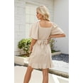 thumbnail image 6 of HVEOO Womens Summer Dresses V Neck Tie Back Short Sleeve Ruffle A-Line Cocktail Dress Casual Mini Dress, Apricot M, 6 of 8