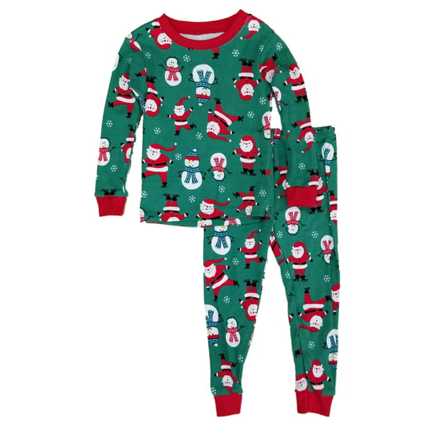 Carter's Carters Infant Boys Green Santa Claus Snowman Christmas Sleepwear Pajama Set