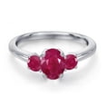 thumbnail image 3 of Gem Stone King 925 Sterling Silver Red Ruby Engagement Ring for Women | 1.50 Cttw | Oval 7X5MM | Gemstone July Birthstone | Size 5, 3 of 6