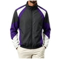 thumbnail image 4 of Men's Color Block Zip Up Windbreaker Jacket Stand Collar Active Sport Coat Oxford Cloth with Pockets for Casual Daily Wear Travel Fall Winter, Purple, M, 4 of 4