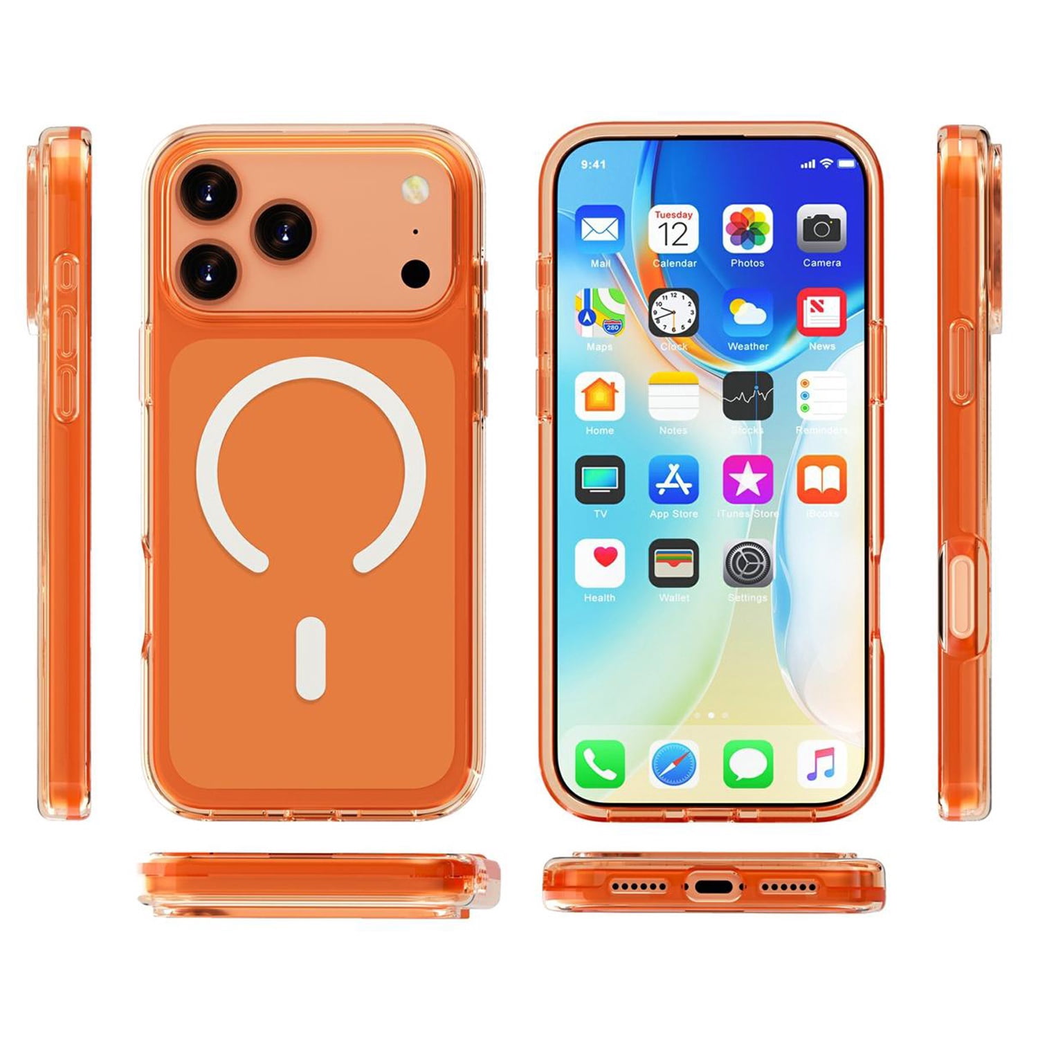 MagSafe-Compatible Transparent Case for iPhone 17 Pro Max - Orange