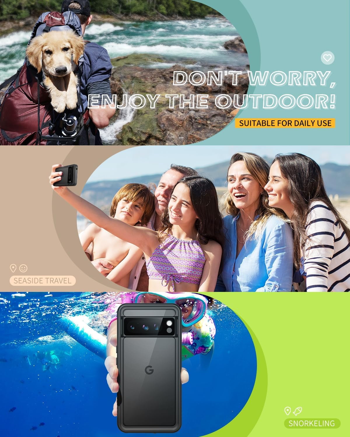 KOMI Pixel 8 Pro Case, IP68 Waterproof Dustproof Case with Built-in Screen Protector, Rugged Full Body Shockproof Protective Clear Cover for Google Pixel 8 Pro, Black