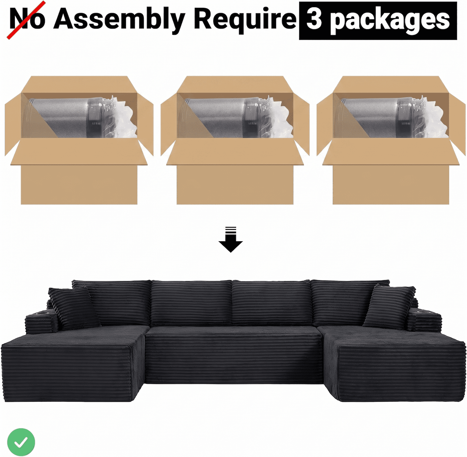 Xiweot Cloud Couch Modular Sectional Sofa for Living Room, 134" Oversized U Shaped Boneless Couch with Cup Holder & Storage Pocket, Corduroy Comfy Upholstered Deep Seat Sofa for Apartment, Dark Grey