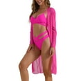 thumbnail image 4 of Conjuntos de bikini de 3 piezas para mujer Inspire Chic con tirantes ajustables en forma de cruz y acentos transpirables, color rojo rosa mediano, 4 of 5