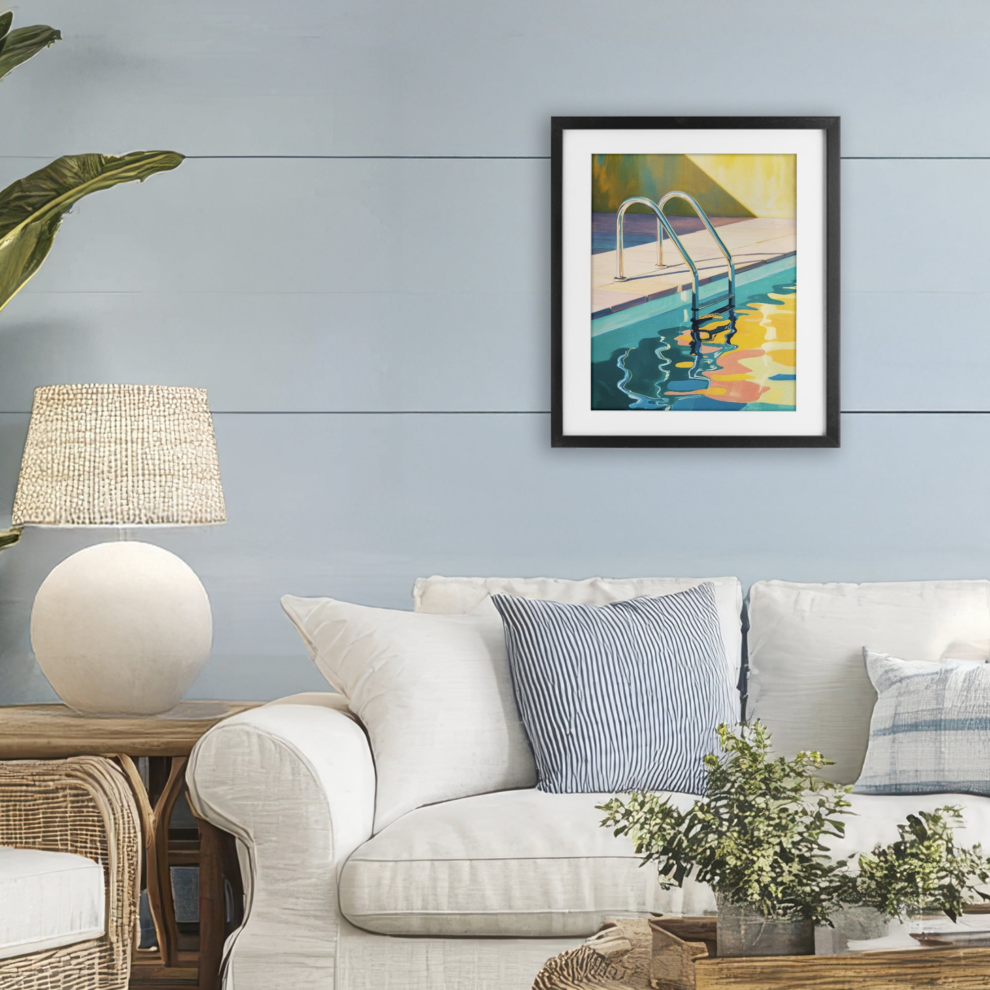 Stupell Industries Pool Ladder At Sunset Black Framed Print Under Glass, design by Andreas Magnusson