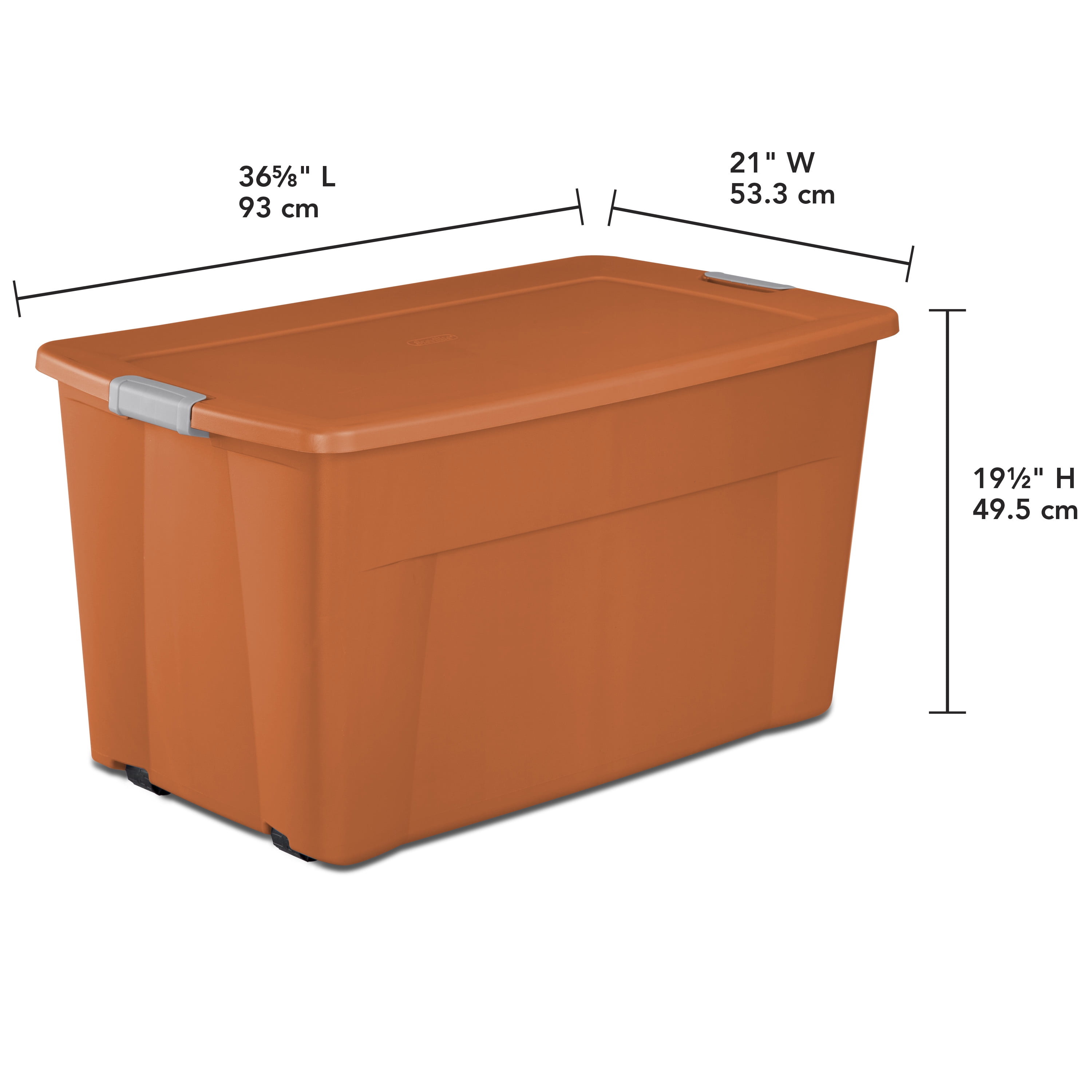 Large Orange Sterilite Storage Bin with wheels, 45 gallons