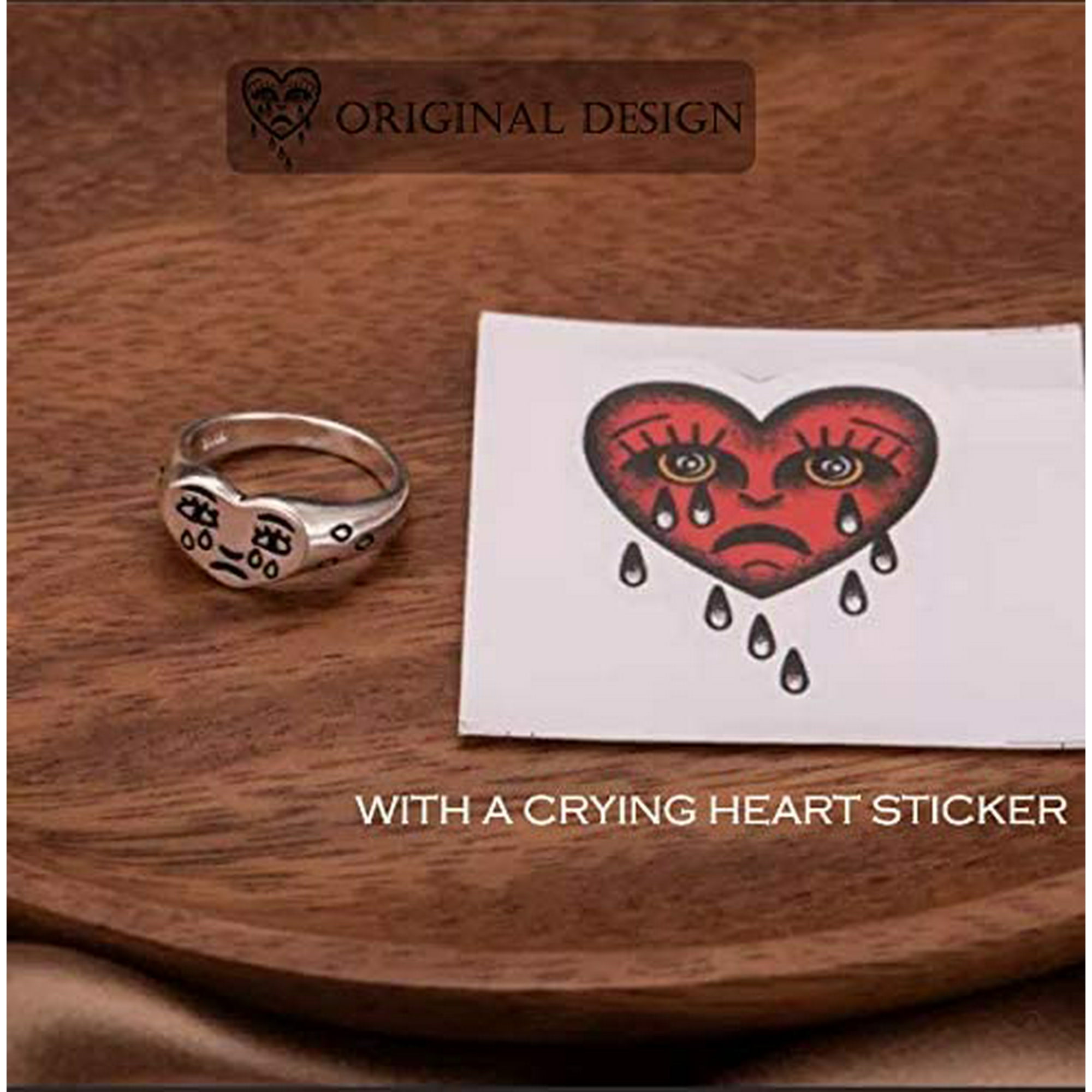 Heart Tattoo Crying Heart Ring Sterling Silver Crying Heart Ring