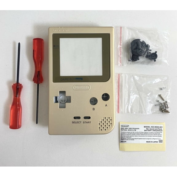 Replacement Housing for Nintendo Game Boy Pocket GBP Shell Screen Gold Tools