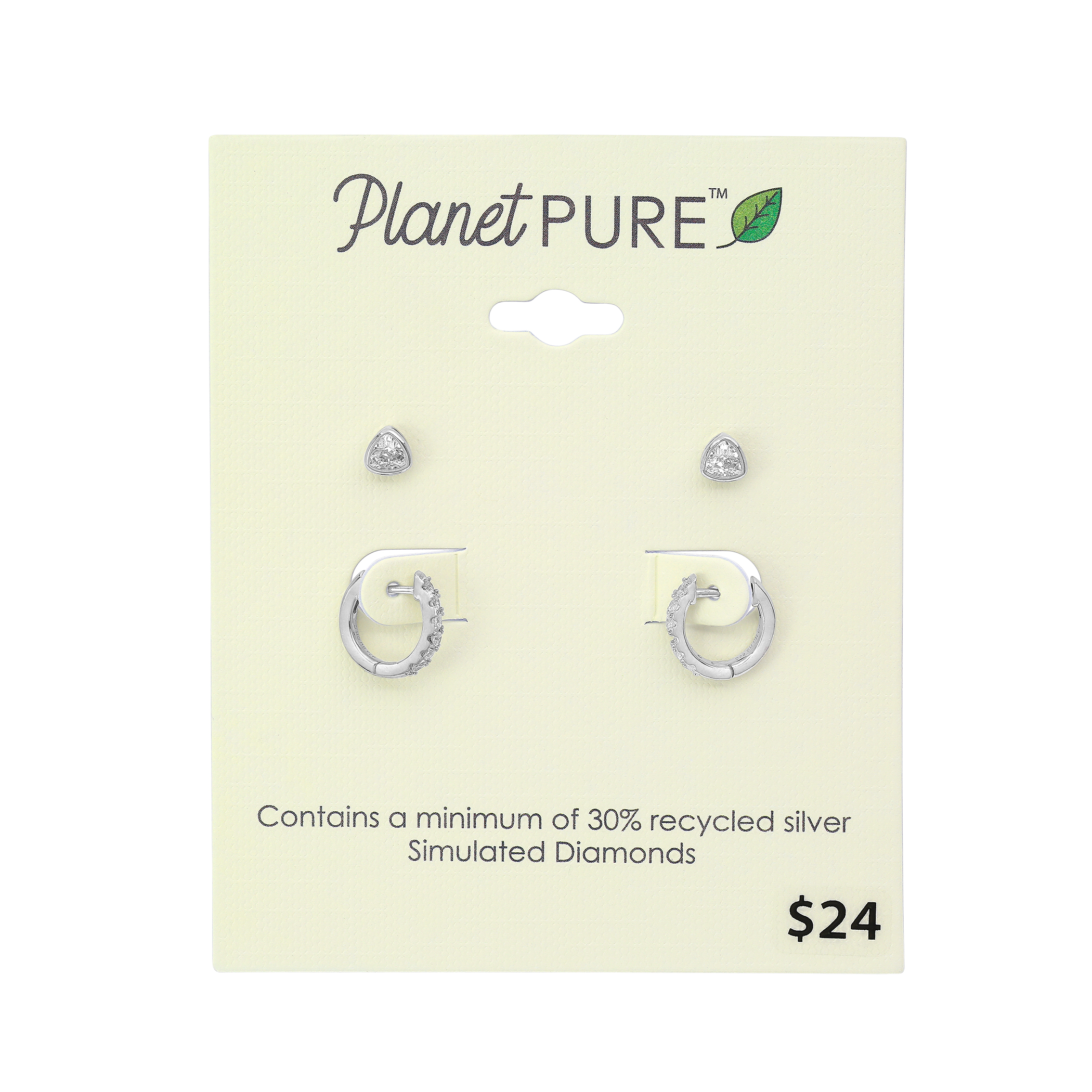 Planet Pure Women's Simulated Diamonds Earring Set in Recycled Sterling Silver