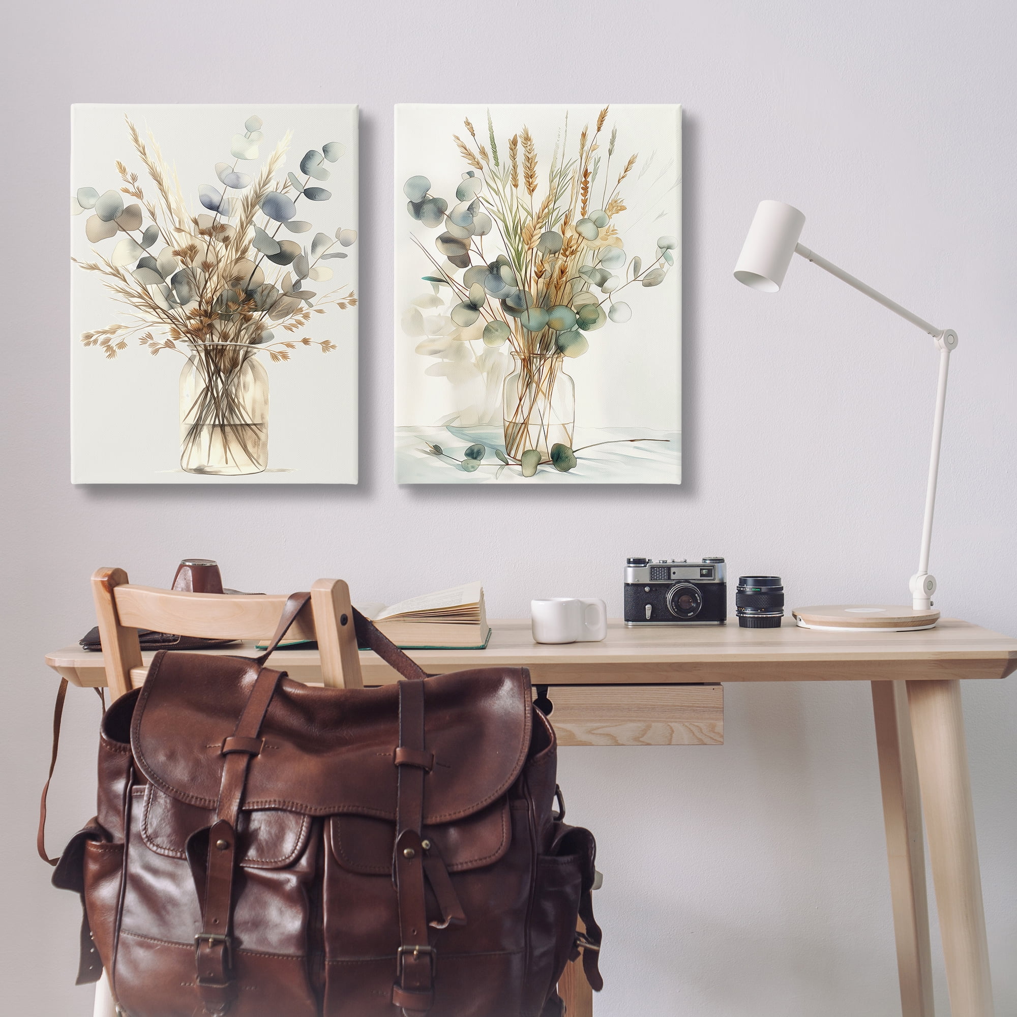 Stupell Industries Eucalyptus Jar Bouquets Plants & Flowers Painting Wrapped Canvas Art Print Wall Art, 24 x 36, Set of 2