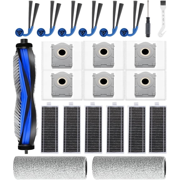 DAEX 23 Pack Accessories Replacement Parts for Ecovacs Deebot X9 Pro Omni Robotic Vacuum Cleaner Parts Include 1 Roller Brush,2 Mop,6 Side Brushes,6 HEPA Filter, 6 Dust Bags,1 Screwdrivers