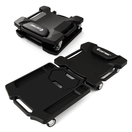 Costway 43 Inches Mechanic Creeper with Padded Headrest & Tool Trays, 350 LBS Max Load Black