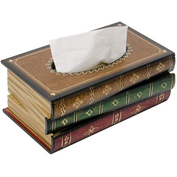Crafted Classical Retro Wooden Antique Book Tissue Box Cover Rectangular Tissue Holder Dispenser Paper Cover Case Napkin Holder Home Decor for Bathroom living room office car kitchen