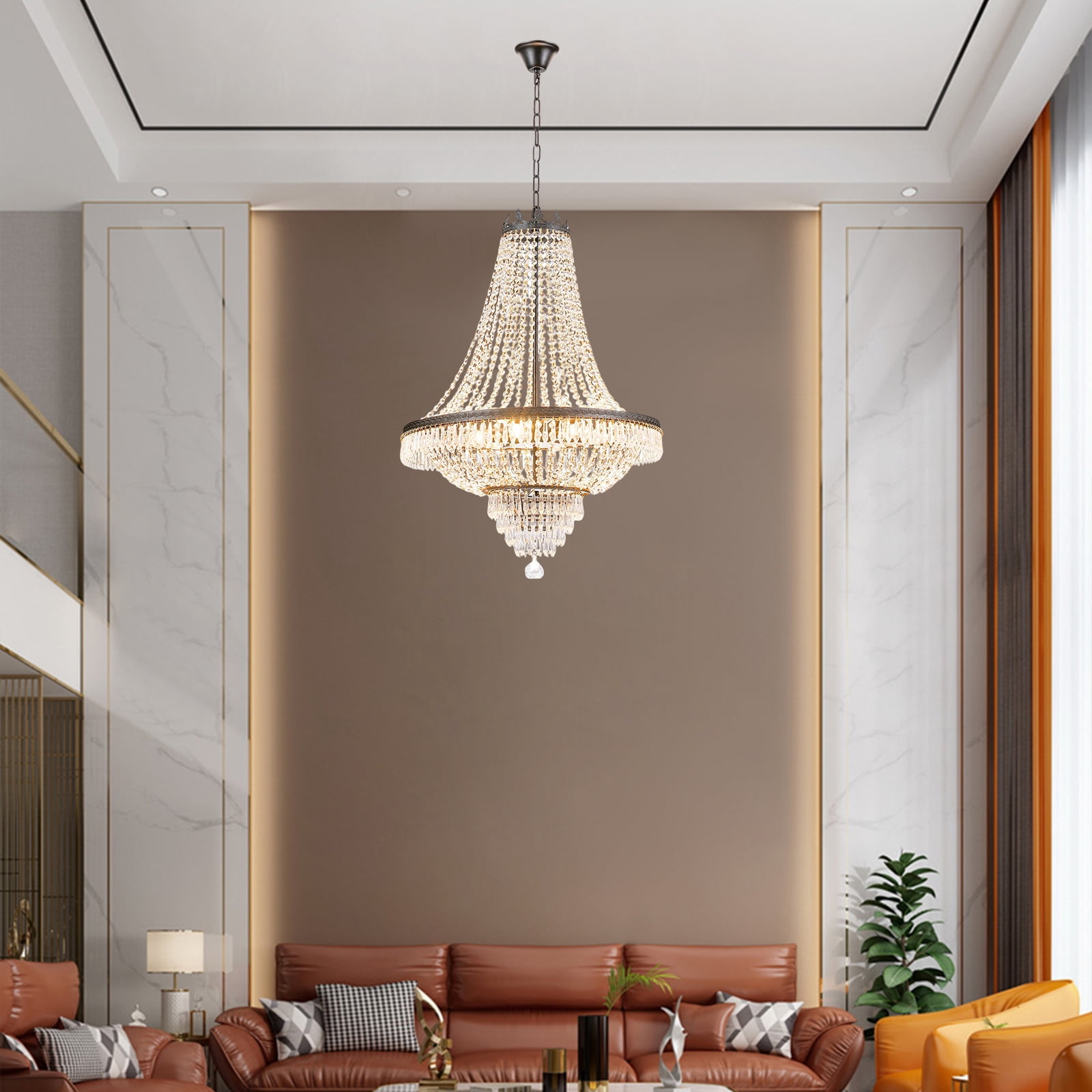 Luxury Crystal Chandelier with Adjustable Hanging Chain – 9-Light E12 Fixture for Living Room, Bedroom, Dining, and More – Modern Design, Clear Crystal Pendants, 161-323 sq ft Illumination