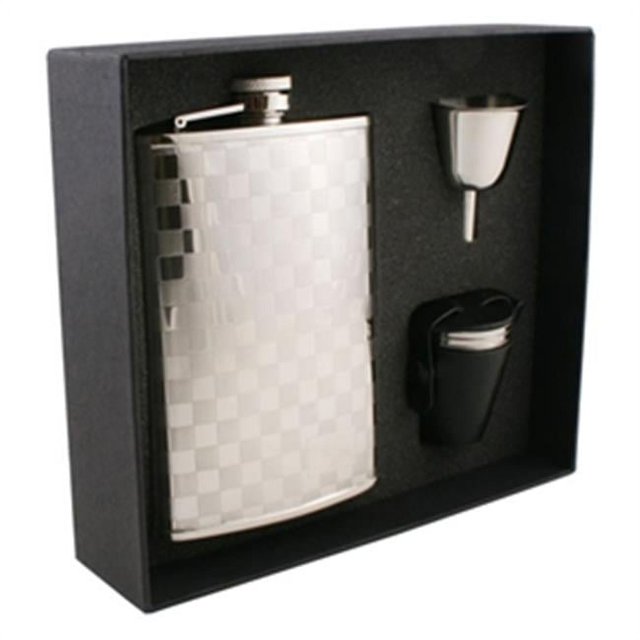 Visol VSET29-1155 Mate Checker Design Stainless Steel 8 oz Flask Gift Set