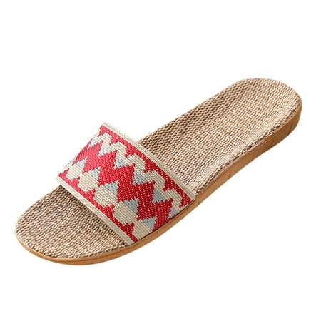

WANYNG slippers for women Womens Couples Fashion Casual Anti-slip Linen Home Indoor Slippers Comfort Shoes women shoes Red 39-40
