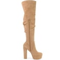 thumbnail image 3 of BLISSFUL STEP Platform Round Toe Zipper Slouch Chunky Heel Over the Knee Boots Khaki 8, 3 of 8