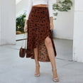 thumbnail image 1 of Vedolay Skirt With Slit Plus Size Women's Plus Size Boho Print Tie Front Elastic Waist A Line Swing Midi Skirt,Coffee M, 1 of 4