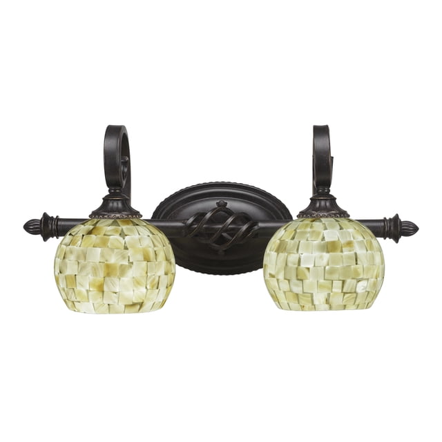 Elegante barra de baño de 2 luces con acabado de granito oscuro y 6 cristales Mystic Seashell