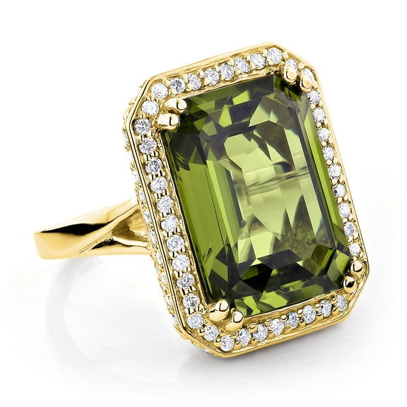 Ladies 14K Peridot Quartz Gemstone Natural Diamond Cocktail Ring (Yellow Gold Size 6.5)