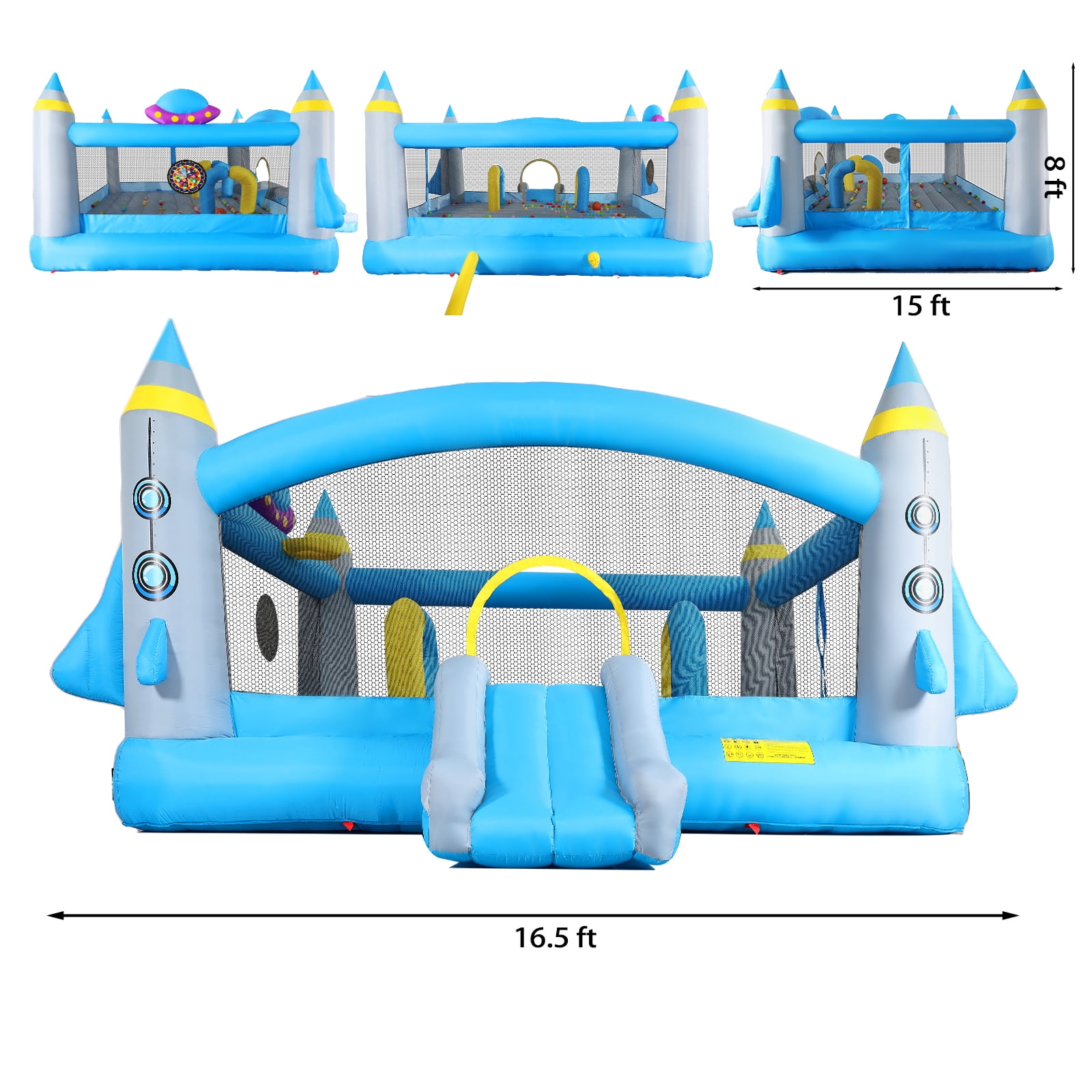 Large Inflatable Bounce House for Big Kids with Slide & Basketball Hoop, 16.5ft x 15ft, Blue Bouncer for 6 Kids Aged 3-10, Includes Blower & Dart Game