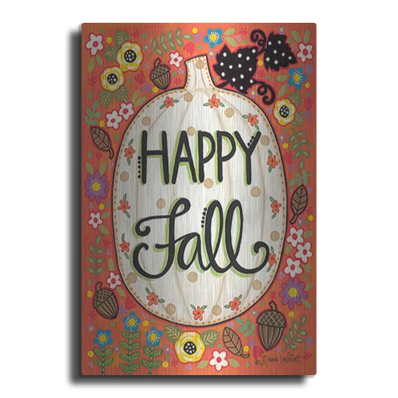Luxe Metal Art 'Happy Fall Pumpkin' by Annie LaPoint, Metal Wall Art, 16"x24"