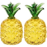 2Pcs Crystal Pineapple Figurines Glass Fruits Decor Artificial Fruit Ornaments Glass Pineapple Paperweight Tabletop Centerpiece Small Figurines for Home Office Decor 7.7cm x 4.1cm