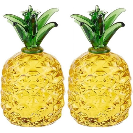 2Pcs Crystal Pineapple Figurines Glass Fruits Decor Artificial Fruit Ornaments Glass Pineapple Paperweight Tabletop Centerpiece Small Figurines for Home Office Decor 7.7cm x 4.1cm DIY