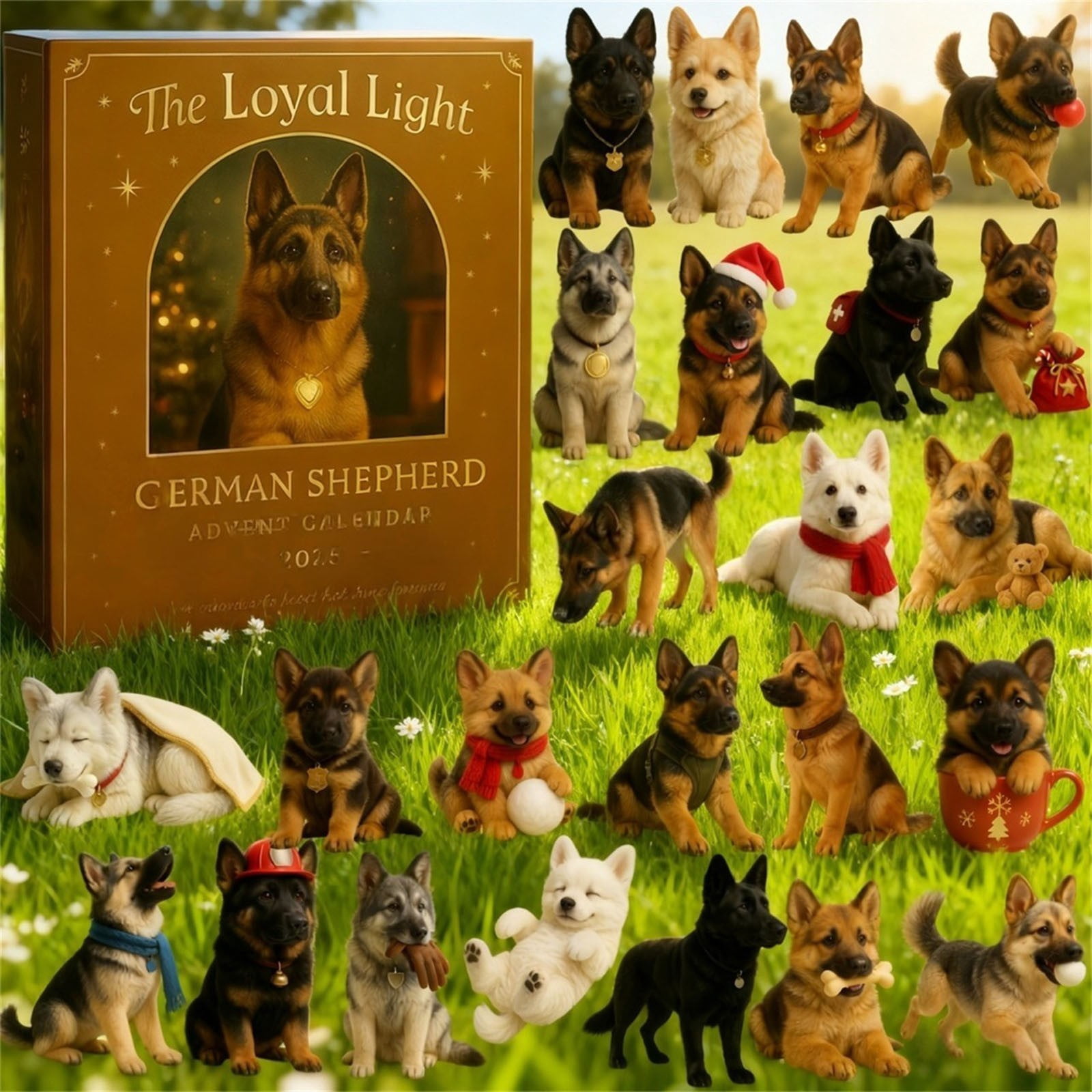Cheapark2025 German Shepherds Advent Calendar - 24 Surprise Dog-Themed Figurines, Detailed Design Christmas Countdown Decor for Pet Lovers’ Home & Fireplace Mantels
