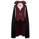 thumbnail image 2 of Disfraz de vampiro para adultos, camisa falsa de dos piezas, capa negra con estampado de murciélago, trajes de cosplay de Halloween, 2 of 5