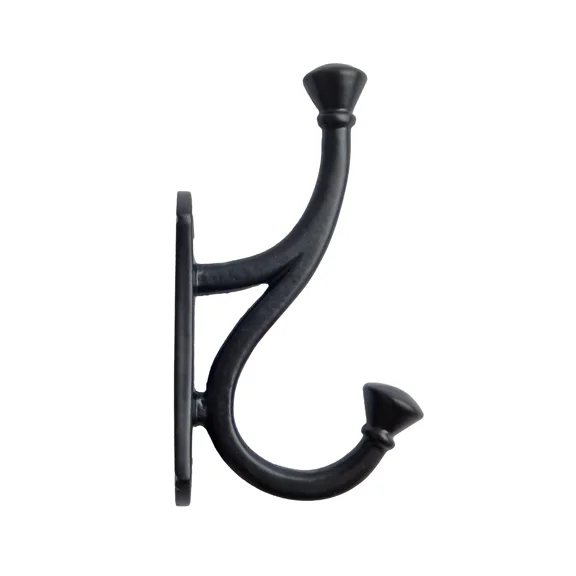 Cast Iron Fancy Curved Double Wall Hook Behind Door Key Towel Coat Hanger Black