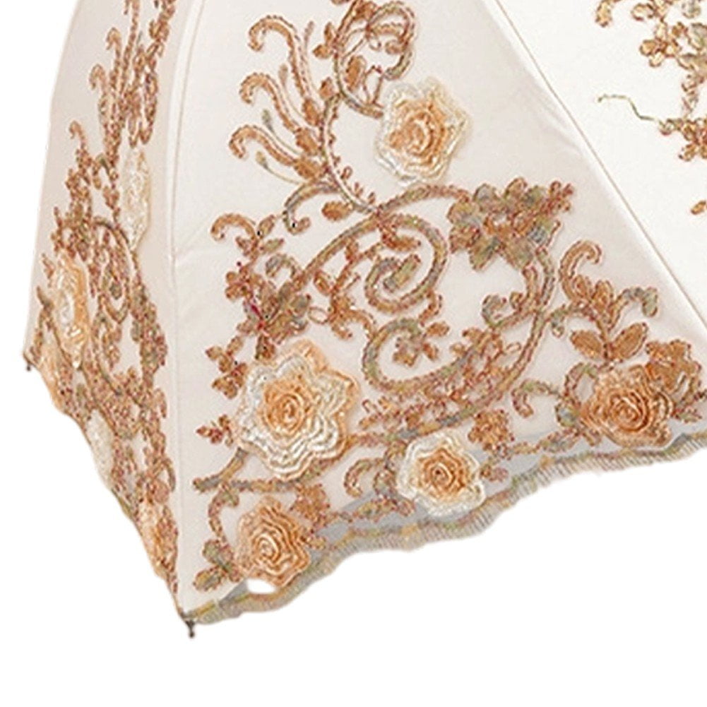 Lace Embroidery Sun Umbrella Ladies Anti-UV Umbrella Folding Parasol Umbrella Vintage Flower Embroidery Umbrella Sun/Rain/Snow Folding Umbrella