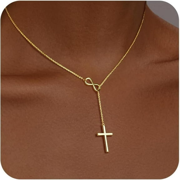 XH Dainty Infinity Cross Necklace in 14K Gold and Silver Plated Jewelry Gifts