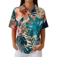 thumbnail image 2 of IYYVV Waffle Polo Shirts for Women Short Sleeve T-Shirt Summer Casual Tennis Work Athletic Tops Fashion Floral Printed Tee Blue L, 2 of 5